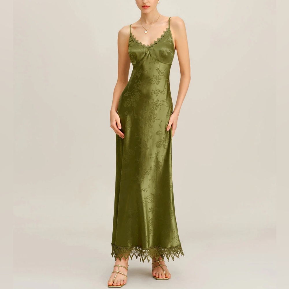 Rihoas Green Jacquard Corset Slip Maxi Dress - Picture 5 of 7